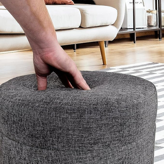 Seville Classics Cushioned Fabric Ottoman Hidden Storage Chest Footrest Chair, Padded Seat for Bedroom, Dorm, Loft, Living Room, Entryway, Hallway, Modern Gray, 15.6" Wobble