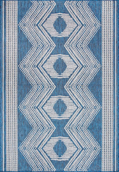 nuLOOM 4' x 6' Outdoor Tribal Geometric Area Rug, Stain Resistant, Weather Resistant, High Traffic, Patio, Balcony, Outside, Ranya Blue