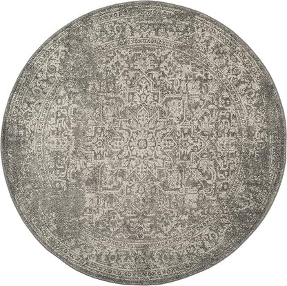SAFAVIEH Evoke Collection Area Rug - 9' Round, Silver & Ivory, Distressed Design, Non-Shedding & Easy to Clean, Ideal for Living Room, Bedroom, Dining Space (EVK256S)
