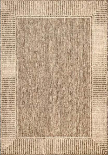 nuLOOM 6' 7" x 9' Outdoor Area Rug, Casual Design With Striped Border, Stain Resistant, Highly Durable, For Patio, Balcony, Bedroom, Living Room, Dining Room, Bathroom, Light Brown