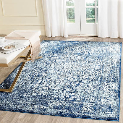 SAFAVIEH Evoke Collection Area Rug - 6'7" x 9', Navy & Ivory, Distressed Design, Non-Shedding & Easy to Clean, Ideal for Living Room, Bedroom, Dining Space (EVK256A)