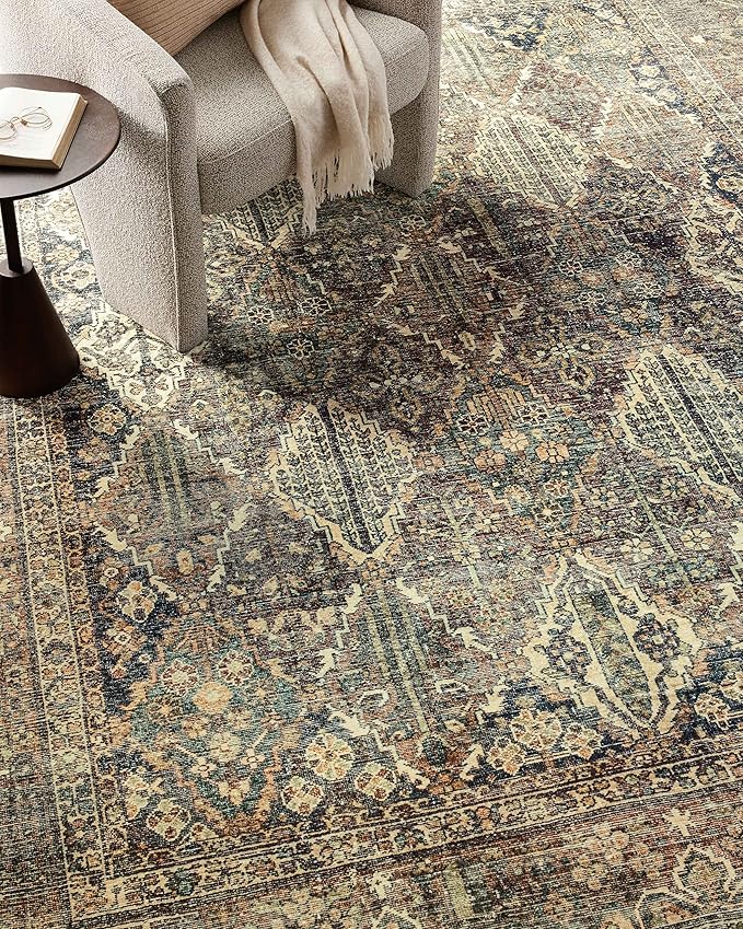 Loloi Magnolia Home by Joanna Gaines Banks Collection BAN-05 Spice/Blue 8'-6" x 11'-6", .13" Pile Height, Machine Washable, Area Rug