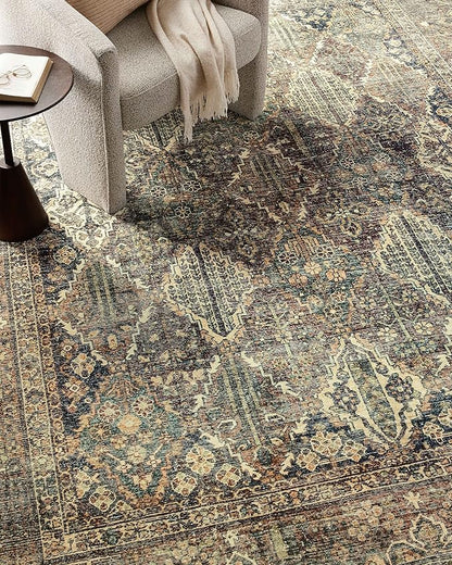 Loloi Magnolia Home by Joanna Gaines Banks Collection BAN-05 Spice/Blue 8'-6" x 11'-6", .13" Pile Height, Machine Washable, Area Rug
