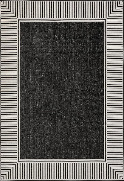 nuLOOM 8' x 10' Outdoor Area Rug, Casual Design With Striped Border, Stain Resistant, Highly Durable, For Patio, Balcony, Bedroom, Living Room, Dining Room, Bathroom, Black