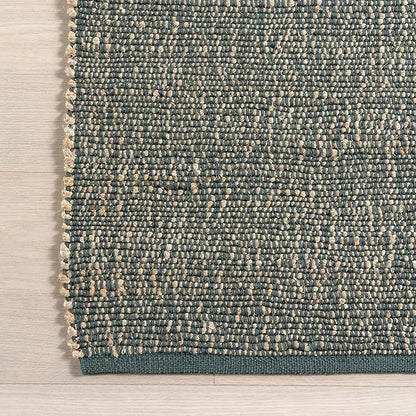 nuLOOM 5x8 Elfriede Jute & Cotton Hand Woven Area Rug, Green, Solid Rustic Farmhouse Style, Weaved Design, Natural Fiber, for Bedroom, Living Room, Dining Room, Hallway, Office, Entryway