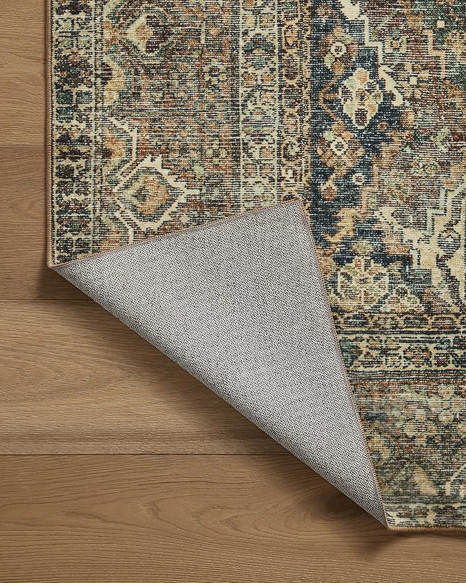 Loloi Magnolia Home by Joanna Gaines Banks Collection BAN-05 Spice/Blue 2'-0" x 5'-0" .13" Pile Height, Machine Washable, Accent Rug