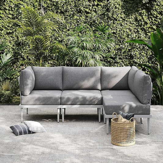 Sundale Outdoor 4 Pieces Metal Patio Furniture Set, Outdoor Sectional Sofa w/6 Inch Olefin Cushion, Modern Outdoor Conversation Sets