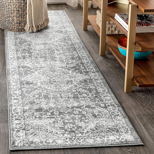 JONATHAN Y Modern Vintage Medallion Light Gray Runner Rug, 2x8, Country, Floral, Easy-Cleaning for Living Room, Bedroom, Kitchen, Pet Friendly, Non-Shedding (MDP100A-28)