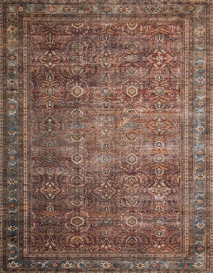 Loloi Layla Collection LAY-01 Brick/Blue 3'-6" x 5'-6" .13" Thick Accent Rug, Soft, Durable, Vintage Inspired, Distressed, Low Pile, Non-Shedding, Easy Clean, Printed, Living Room Rug