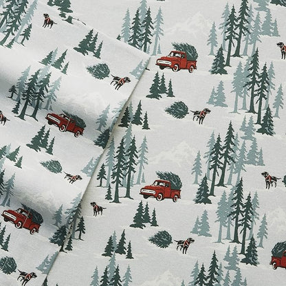 Eddie Bauer - King Sheets, Cotton Flannel Bedding Set, Brushed For Extra Softness, Cozy Home Decor (Tree Farm, King)