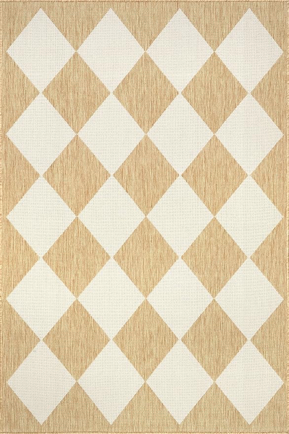 nuLOOM 4' x 6' Outdoor Performance Area Rug, Stain Resistant, Weather Resistant, High Traffic, Patio, Balcony, Outside, Sabina Tan
