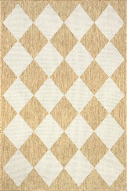 nuLOOM 4' x 6' Outdoor Performance Area Rug, Stain Resistant, Weather Resistant, High Traffic, Patio, Balcony, Outside, Sabina Tan