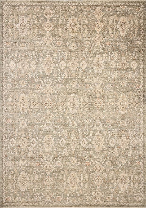 Loloi Chris Loves Julia Palma Collection PLM-03 Lagoon/Natural 6'-3" x 9'-6" Area Rug Vintage Style Boho Living Room Bedroom Carpet