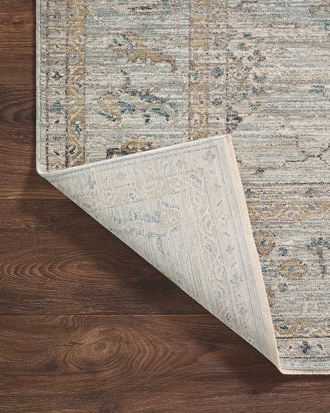 Loloi Magnolia Home by Joanna Gaines Millie Collection MIE-02 Sky/Gold 5'-3" x 7'-6", .25" Pile Height, Area Rug