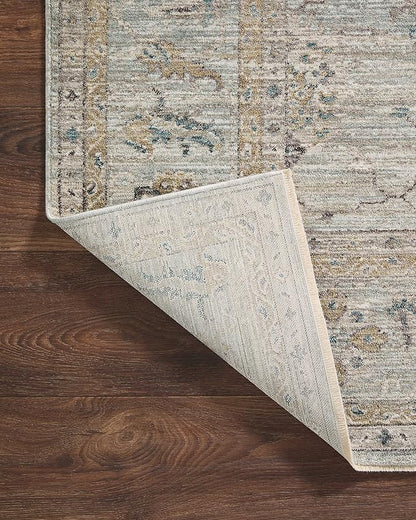 Loloi Magnolia Home by Joanna Gaines Millie Collection MIE-02 Sky/Gold 7'-10" x 7'-10", .25" Pile Height, Round Area Rug