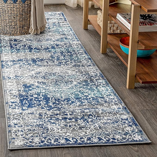 JONATHAN Y Modern Vintage Medallion Navy/Light Gray Runner Rug, 2x8, Country, Floral, Easy-Cleaning for Living Room, Bedroom, Kitchen, Pet Friendly, Non-Shedding (MDP100B-28)
