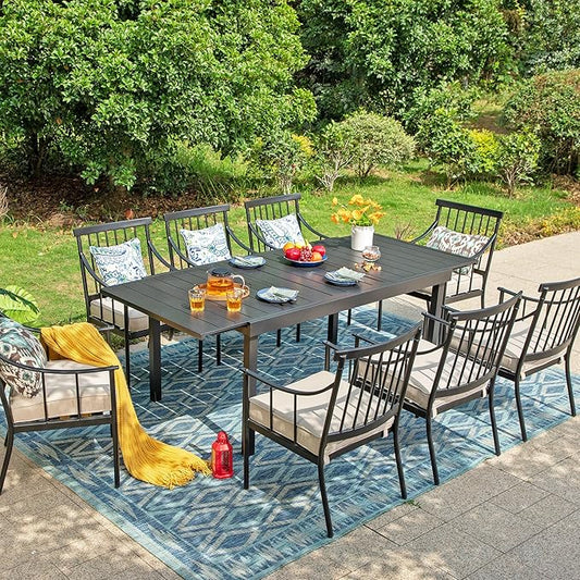 Sophia & William 9 Pieces Patio Dining Set for 8 People, Metal Outdoor Furniture Set with Expandable Patio Table and Chairs, Rust and Weather Resistant Conversation Bistro Set for Porch Yard Deck