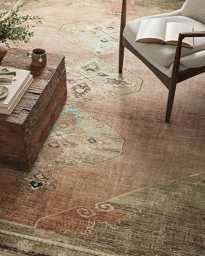 Loloi Magnolia Home by Joanna Gaines Sinclair Collection SIN-06 Clay/Tobacco 2'-0" x 5'-0", .25" Pile Height, Machine Washable, Accent Rug