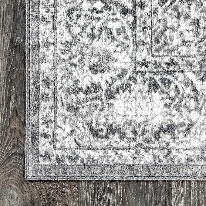 JONATHAN Y Modern Vintage Medallion Light Gray 8' Round Indoor Area Rug, Country, Floral, Easy-Cleaning for Living Room, Bedroom, Kitchen, Pet Friendly, Non-Shedding (MDP100A-8R)
