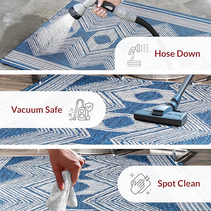 nuLOOM 4' x 6' Outdoor Tribal Geometric Area Rug, Stain Resistant, Weather Resistant, High Traffic, Patio, Balcony, Outside, Ranya Blue