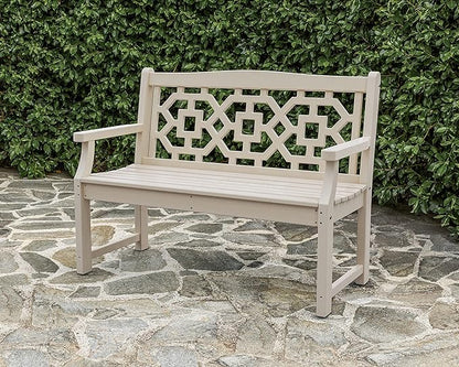 Martha Stewart by POLYWOOD Chinoiserie 48" Outdoor Bench for Patio, Porch & Backyard, Mahogany - Durable All-Weather HDPE Garden Seat with Back Support - Classic 2 Person Seating, Made in The USA