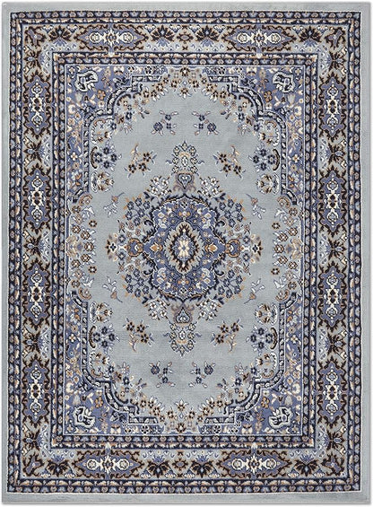 Home Dynamix Premium Sakarya Traditional Medallion Border Area Rug, Silver, 21"x35" Rectangle