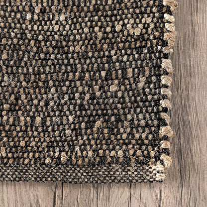 nuLOOM 2'6" x 10' Elfriede Jute & Cotton Hand Woven Area Rug, Elfriede Charcoal, Solid Rustic Farmhouse Style, Weaved Design, Natural Fiber, for Bedroom, Living Room, Hallway, Office, Entryway