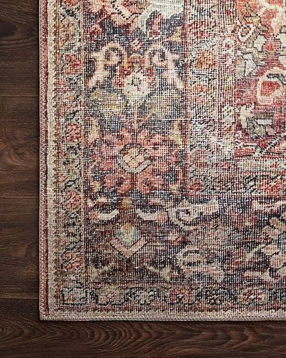 Loloi Layla Collection LAY-02 Spice/Marine 7'-6" x 9'-6" .13" Thick Area Rug, Soft, Durable, Vintage Inspired, Distressed, Low Pile, Non-Shedding, Easy Clean, Printed, Living Room Rug