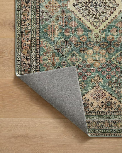 Loloi Magnolia Home by Joanna Gaines Sinclair Collection SIN-03 Turquoise/Multi 2'-3" x 3'-9", .25" Pile Height, Machine Washable, Accent Rug