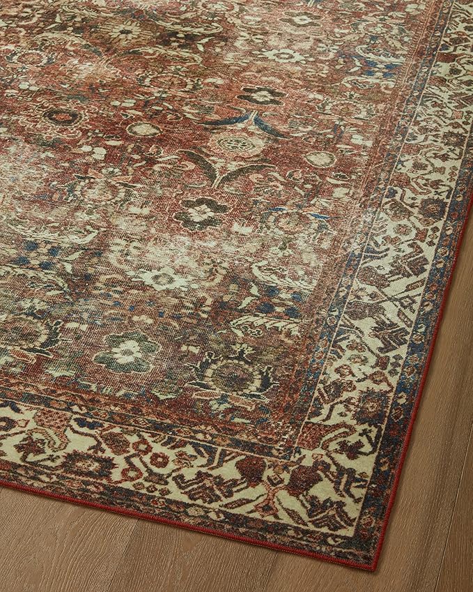 Loloi Magnolia Home by Joanna Gaines Banks Collection BAN-04 Brick/Ivory 7'-6" x 9'-6", .13" Pile Height, Machine Washable, Area Rug
