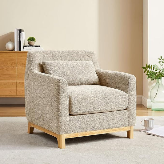 VANOMi Accent Chairs for Living Room, Sherpa Oversize Accent Chair with Thick Cushion 31 Inch Comfy Chair for Bedroom, Apartment, Light Camel