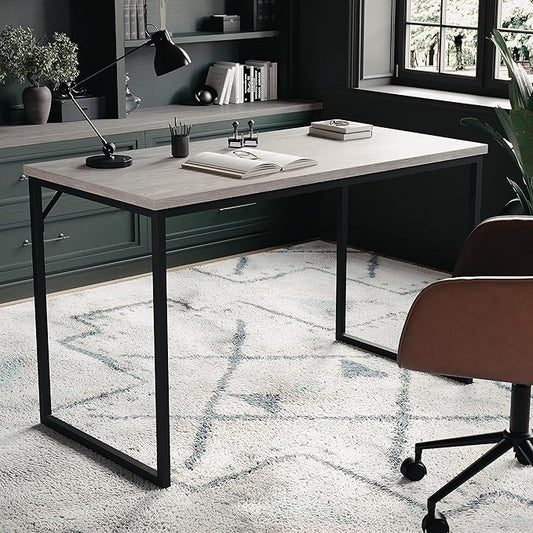 Martha Stewart Noah Home Office Parsons Desk in Gray Wood Grain with Oil Rubbed Bronze Metal Frame