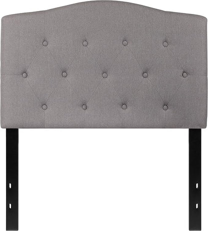 EMMA + OLIVER Arched Button Tufted Twin Size Headboard in Light Gray Fabric