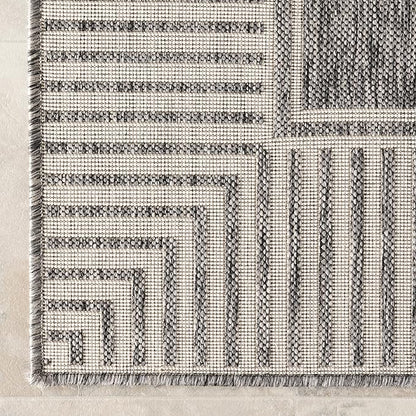nuLOOM 9'6" x 12' Outdoor Area Rug, Casual Design with Striped Border, Stain Resistant, Highly Durable, for Patio, Balcony, Bedroom, Living Room, Dining Room, Bathroom, Steel