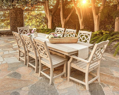 Martha Stewart by POLYWOOD Chinoiserie Outdoor Dining Arm Chair, White, Durable HDPE All-Weather, Comfortable Patio Seating with Latticework Back, Backyard, Garden Furniture, Made in The USA