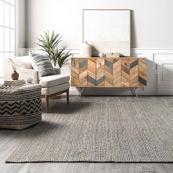 nuLOOM 4x6 Rigo Jute Hand Woven Area Rug, Grey, Solid Farmhouse Design, Natural Fiber, For Bedroom, Living Room, Dining Room, Hallway, Office, Kitchen, Entryway