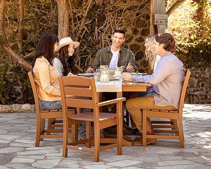 POLYWOOD Lakeside Farmhouse 7-Piece Outdoor Dining Set, Patio Furniture Table and Chairs, HDPE, Seats 6, Teak, Made in USA