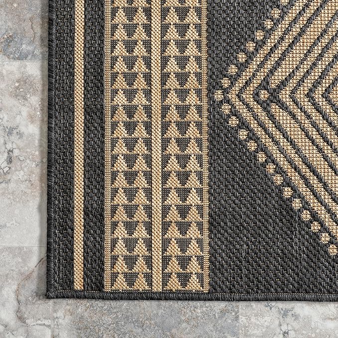 nuLOOM 5' x 8' Outdoor Tribal Geometric Area Rug, Stain Resistant, Weather Resistant, High Traffic, Patio, Balcony, Outside, Ranya Dark Grey