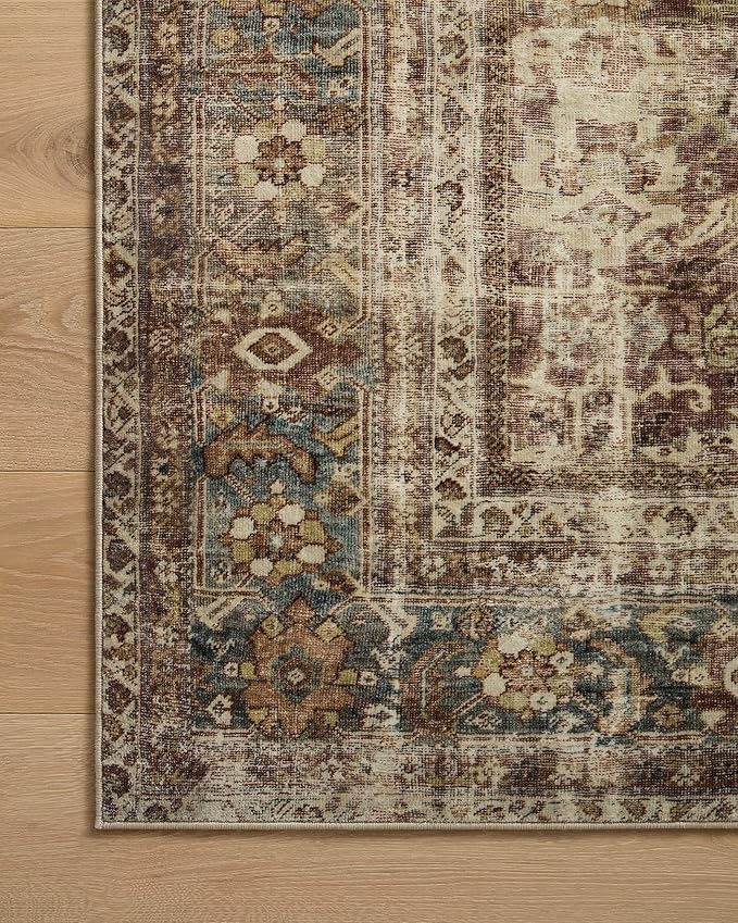 Loloi Magnolia Home by Joanna Gaines Sinclair Collection SIN-01 Rust/Lagoon 2'-0" x 5'-0", .25" Pile Height, Machine Washable, Accent Rug