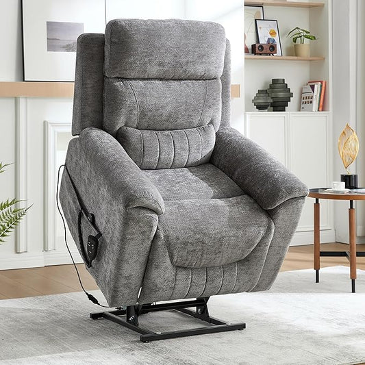 Power Lift Recliner Chair for Elderly People, Dual Motor Lay Flat Recliner with Vibration Massage and Heat, Heavy Duty Motion Mechanism Standing Assistance Reclining Chair, Chenille Fabric Dark Gray