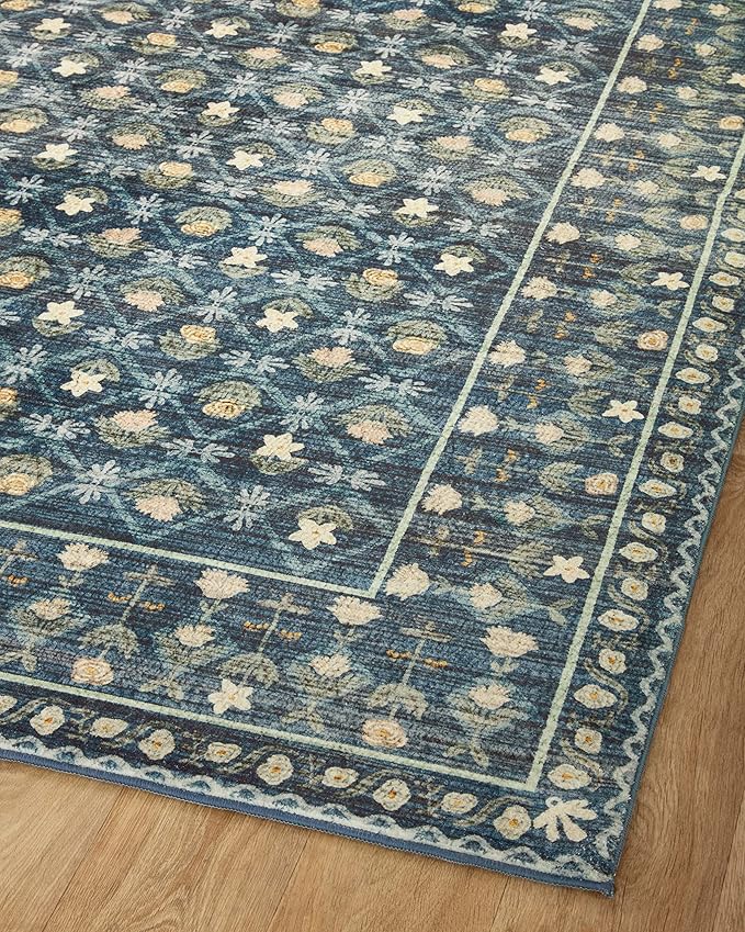 Loloi Rifle Paper Co. Eden Collection EDE-03 Lattice Indigo 2'-6" x 9'-6" Runner Rug feat. CloudPile™