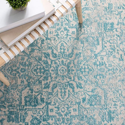 SAFAVIEH Evoke Collection Runner Rug - 2'2" x 7', Ivory & Aqua, Distressed Design, Non-Shedding & Easy to Clean, Ideal for Foyer, Bedroom, Kitchen, Hallway (EVK256J)