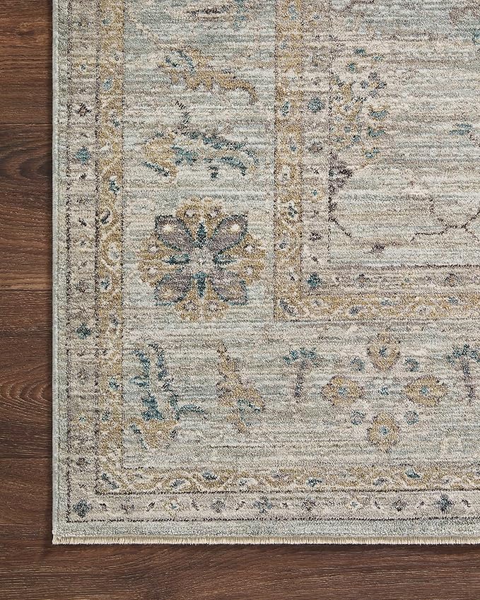 Loloi Magnolia Home by Joanna Gaines Millie Collection MIE-02 Sky/Gold 7'-10" x 7'-10", .25" Pile Height, Round Area Rug
