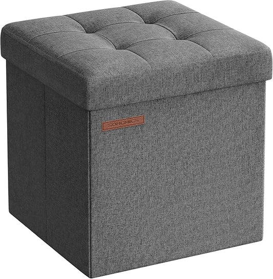 SONGMICS 11.8 Inches Small Folding Storage Ottoman Cube, Storage Footrest, Foot Rest Stool, for Living Room, Bedroom, Dorm, Dark Gray ULSF028G01