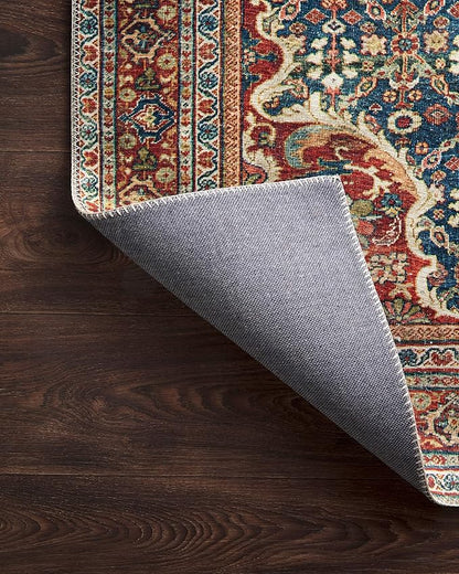 Loloi Layla Collection LAY-09 Cobalt Blue/Spice 2'-6" x 12'-0" .13" Thick Runner Rug, Soft, Durable, Vintage Inspired, Distressed, Low Pile, Non-Shedding, Easy Clean, Printed, Living Room Rug