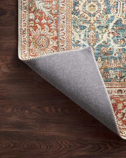 Loloi Layla Collection LAY-04 Ocean/Rust 9'-0" x 12'-0" .13" Thick Area Rug, Soft, Durable, Vintage Inspired, Distressed, Low Pile, Non-Shedding, Easy Clean, Printed, Living Room Rug