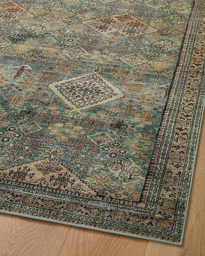 Loloi Magnolia Home by Joanna Gaines Sinclair Collection SIN-03 Turquoise/Multi 7'-6" x 9'-6", .25" Pile Height, Machine Washable, Area Rug