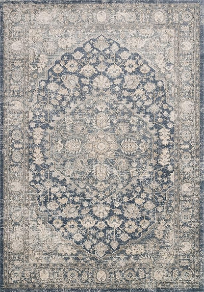 Loloi Teagan Collection TEA-01 Denim/Mist 6'-7" x 9'-2" Area Rug, Large, Soft Neutral Rug, High-Traffic for Living Room, Bedroom, Home Office, Dining Area