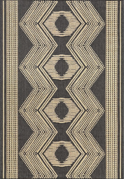 nuLOOM 2' x 3' Outdoor Tribal Geometric Area Rug, Stain Resistant, Weather Resistant, High Traffic, Patio, Balcony, Outside, Ranya Dark Grey