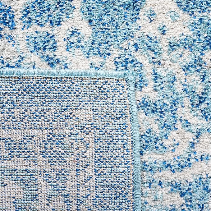 SAFAVIEH Evoke Collection Area Rug - 3' Round, Blue & Ivory, Distressed Design, Non-Shedding & Easy to Clean, Ideal for Foyer, Bedroom, Accent Space (EVK256C)